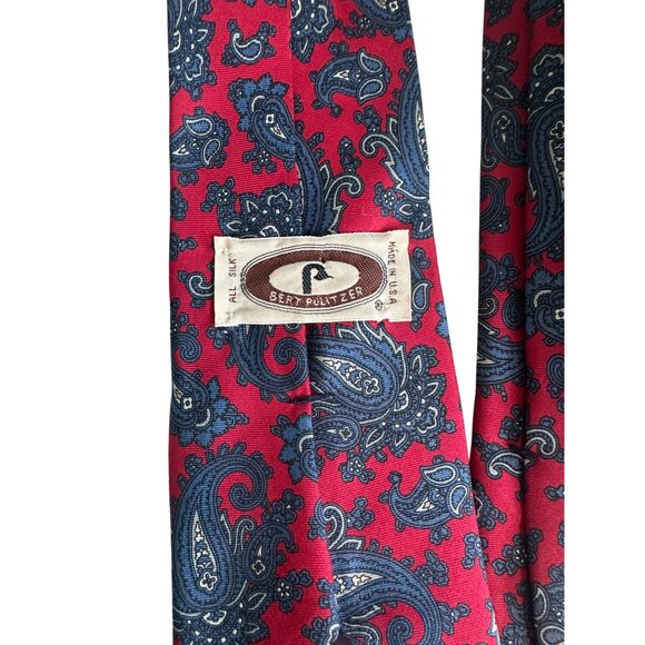 BURT PULTIZER Men's Vintage Blue Red Paisley Silk Tie - Picture 4 of 5